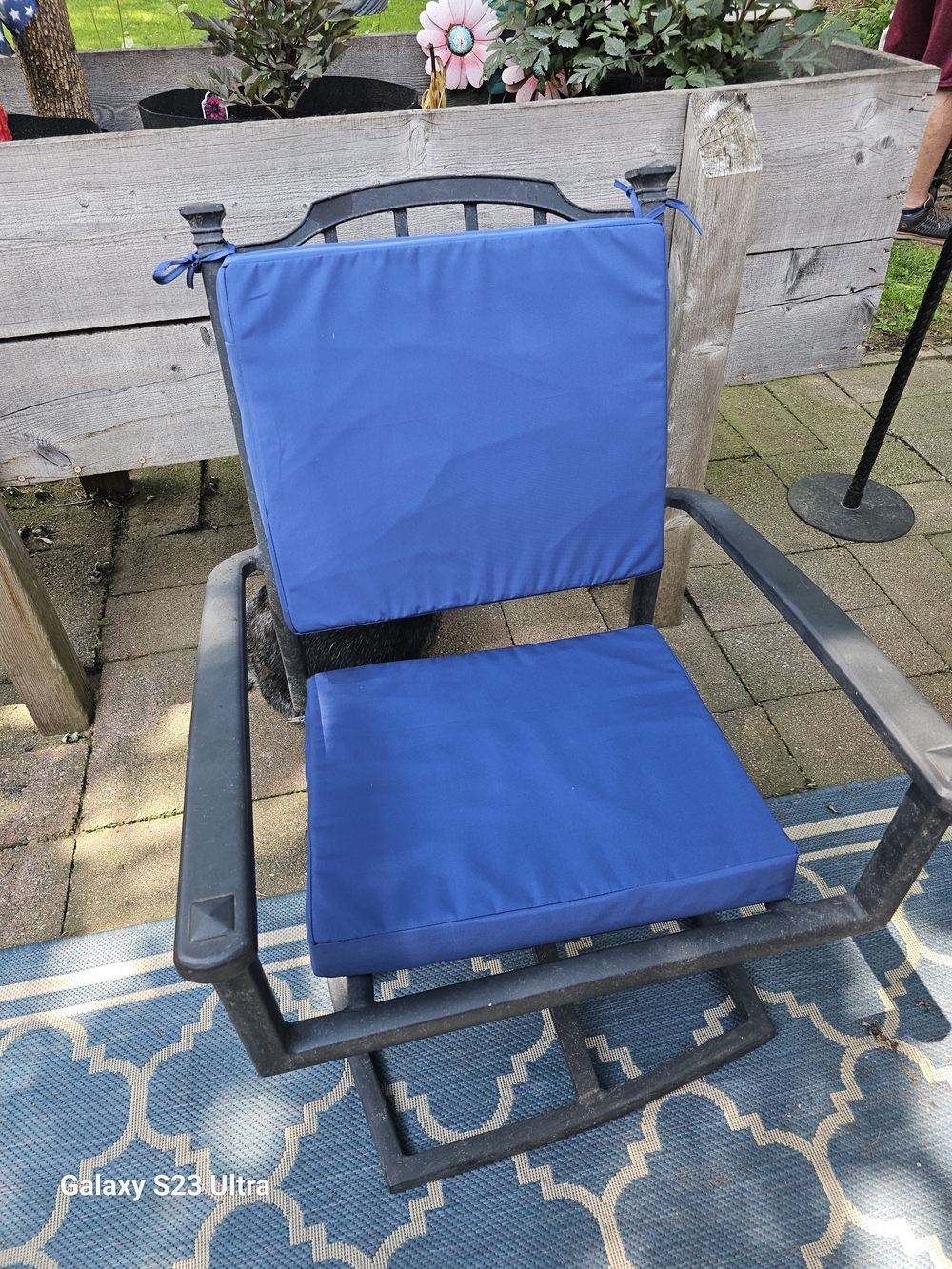 Outdoor Patio Chair Cushion Set — Solid Blue Seat and Back Pads 18x15x2
